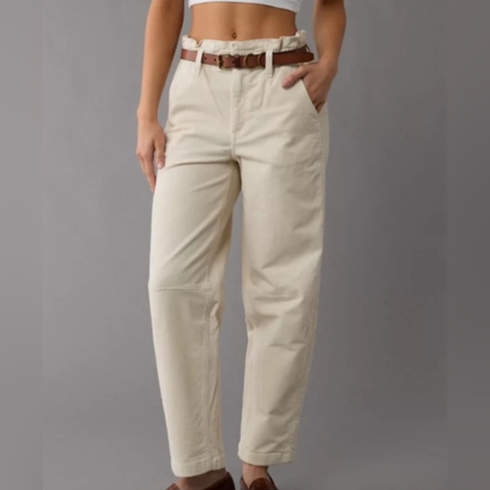 American Eagle Outfitters Cream Pants with Brown Belt